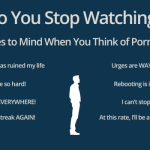 Silhouette of a man standing sideways, with text boxes expressing the struggles of porn addiction.
